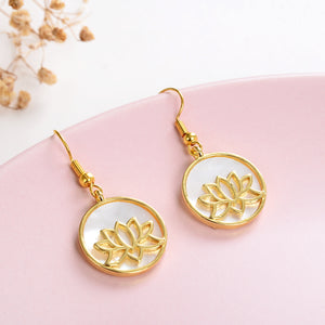 Mother of Pearl Earrings Gold Plated Lotus Flower Casings&Hooks, ERN1018MP