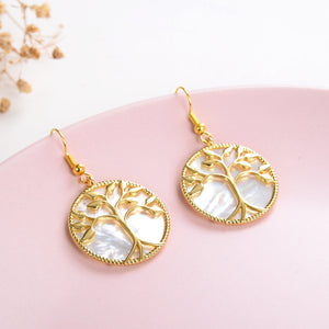 Mother of Pearl Earrings Gold Plated Tree Casings&Hooks, ERN1017MP