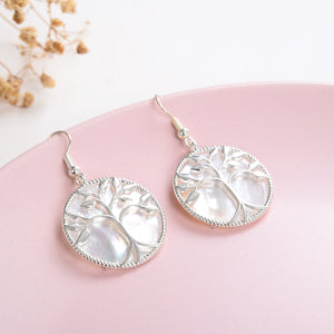 Mother of Pearl Tree Earrings Silver Plated Casings&Hooks, ERN1015MP