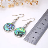 Abalone Paua Round Earrings Silver Plated Copper Casings&Hooks, ERN1009AB