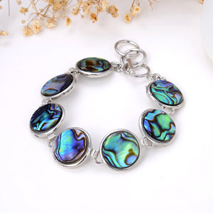 Abalone Paua Round Medallions Bracelet With Toggle Clasp, Brt2001