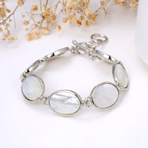Mother Of Pearl Oval Medallions Bracelet With Toggle Clasp, Brt2008