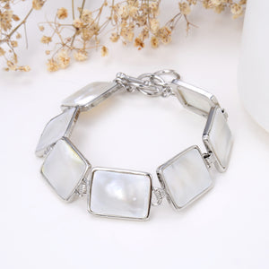 Mother Of Pearl Rectangular Medallions Bracelet With Toggle Clasp, Brt2002