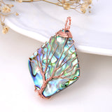 Abalone Paua Diamond Shape Pendant with Copper Wire Tree, Medium Size, Pnd4010