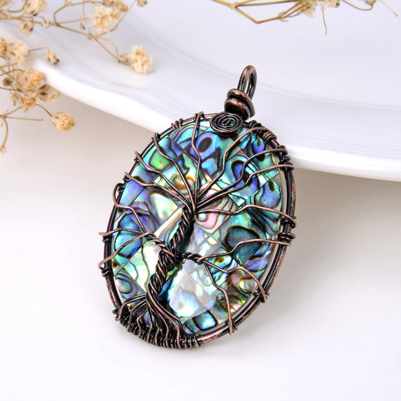 Abalone Paua Oval Pendant With Copper Wire Tree, Medium Size, PND4013AB