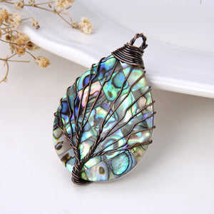 Teardrop Mosaic Abalone Paua Pendant with Copper Wire Tree, Medium Size, Pnd4016