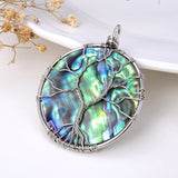 Round Abalone Paua Pendant With Stainless Steel Wire Tree, Medium Size, Pnd4022
