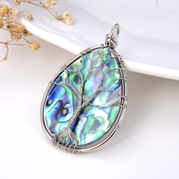 Teardrop Abalone Paua Pendant With Stainless Steel Wire Tree, Medium Size, Pnd4023