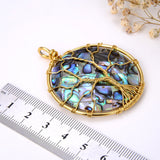 Round Mosaic Abalone Paua Pendant with Gold Plated Wire Tree, Medium Size, Pnd4006