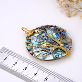 Round Mosaic Abalone Paua Pendant with Gold Plated Wire Tree, Medium Size, Pnd4008