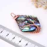 Abalone Paua Diamond Shape Pendant with Copper Wire Tree, Medium Size, Pnd4010