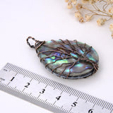 Oval Abalone Paua Pendant with Copper Wire Tree, Medium Size, Pnd4014