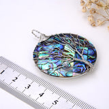 Round Mosaic Abalone Paua Pendant With Stainless Steel Wire Tree, Medium Size, Pnd4019