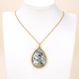 Teardrop Abalone Paua Pendant with Gold Plated Wire Tree, Medium Size, Pnd4003