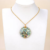 Round Mosaic Abalone Paua Pendant with Gold Plated Wire Tree, Medium Size, Pnd4008