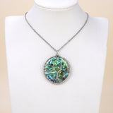 Round Abalone Paua Pendant With Stainless Steel Wire Tree, Medium Size, Pnd4022