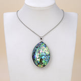 Teardrop Abalone Paua Pendant With Stainless Steel Casing&Bail, Large Size, Pnd4034