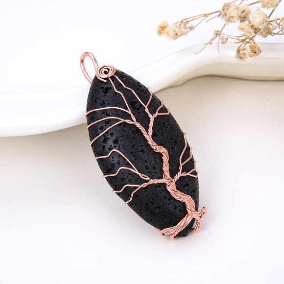 Marquise Lava Pendant With Copper Plated (Rose Gold) Wire Tree, Pnd4025