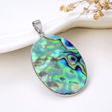 Oval Abalone Paua Pendant With Silver Plated Copper Casing&Bail, Large Size, Pnd4031