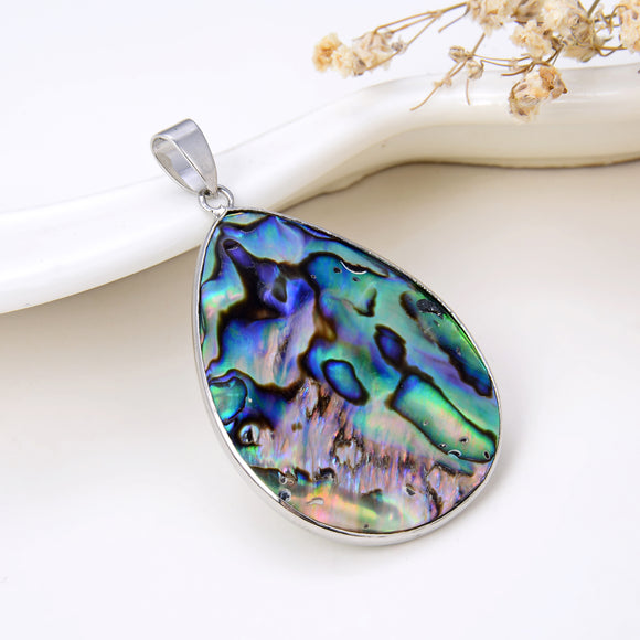 Teardrop Abalone Paua Pendant With Silver Plated Copper Casing&Bail, Large Size, Pnd4033