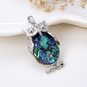 Owl Abalone Paua Pendant With Silver Plated Copper Design, Large Size, Pnd4039