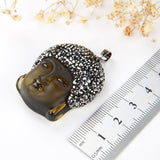 Smoky Pressed Quartz Buddha Head Pendant Marcasite Design, Pnd6032