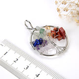 7 Chakra Gemstone Chips Round Silver Plated Wire Tree Pendant, Small Size, PND4059CH