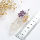 Rock Crystal Pendant Amethyst&Citrine Silver Plated Wire Tree-Of-Life, PND6007AC