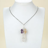 Rock Crystal Pendant Amethyst&Citrine Silver Plated Wire Tree-Of-Life, PND6007AC